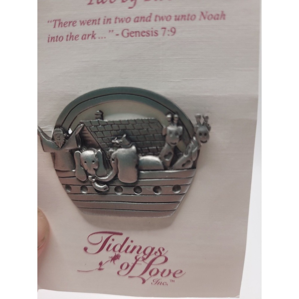 Vintage Jane Signed Stayement Brooch Pewter Noah's Ark Biblical Unique RARE